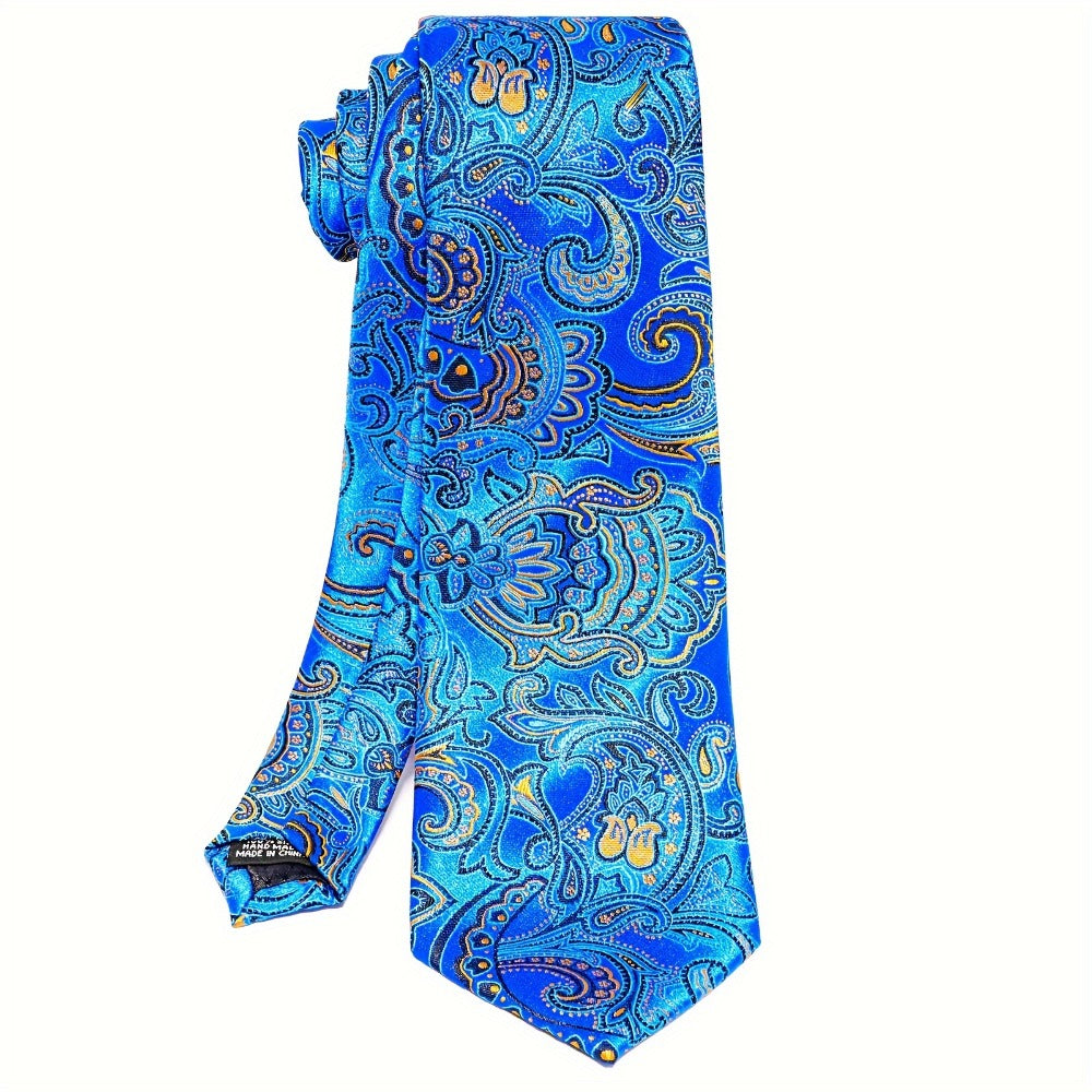 Men's Necktie - Paisley Tie Set for 5 Piece Silk Pocket Square Cufflinks Tie Ring Lapel - product detail view 12