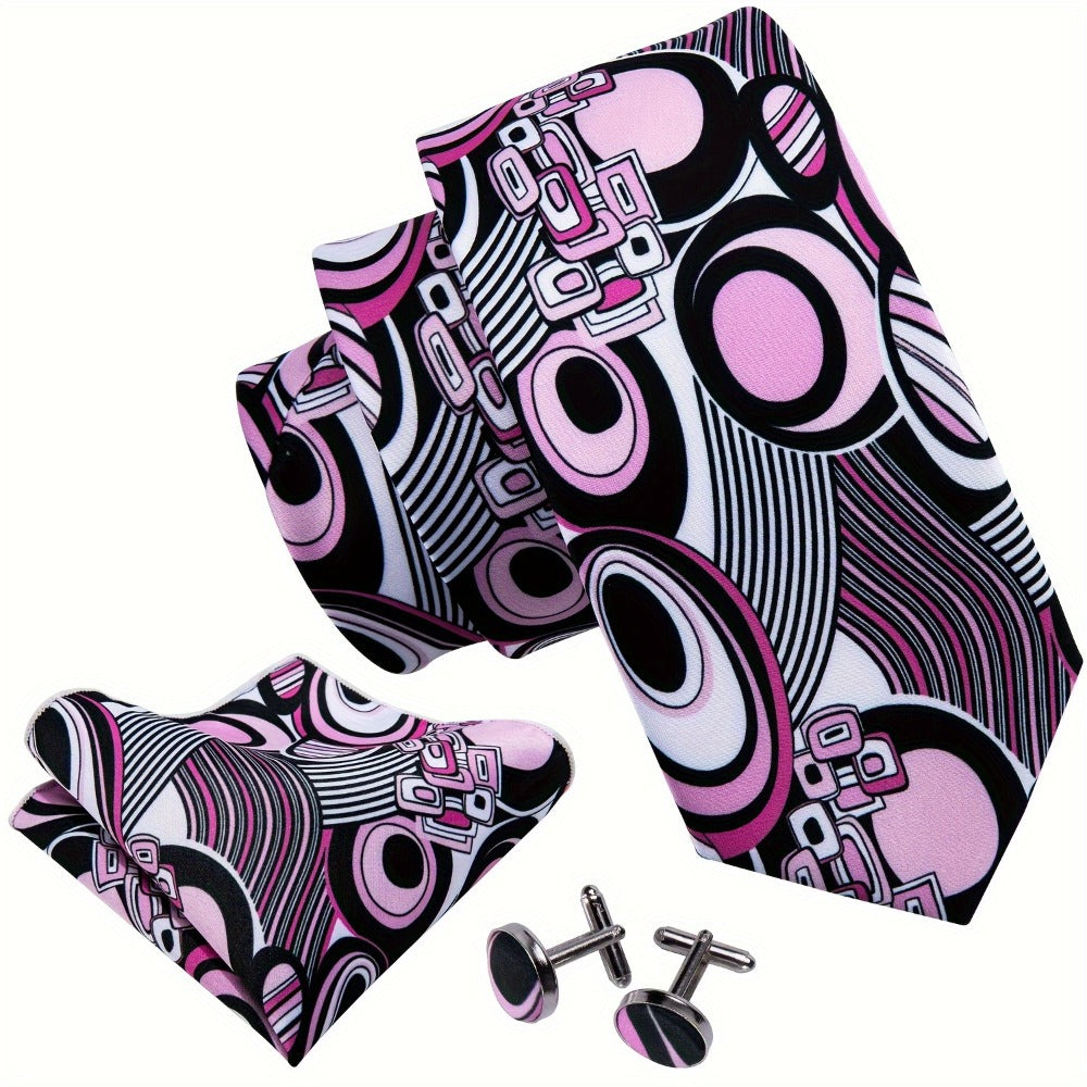 Men's Necktie - 's Set 4pcs Floral Print Tie - Breathable Pocket Square Cufflinks & Tie - product detail view 2