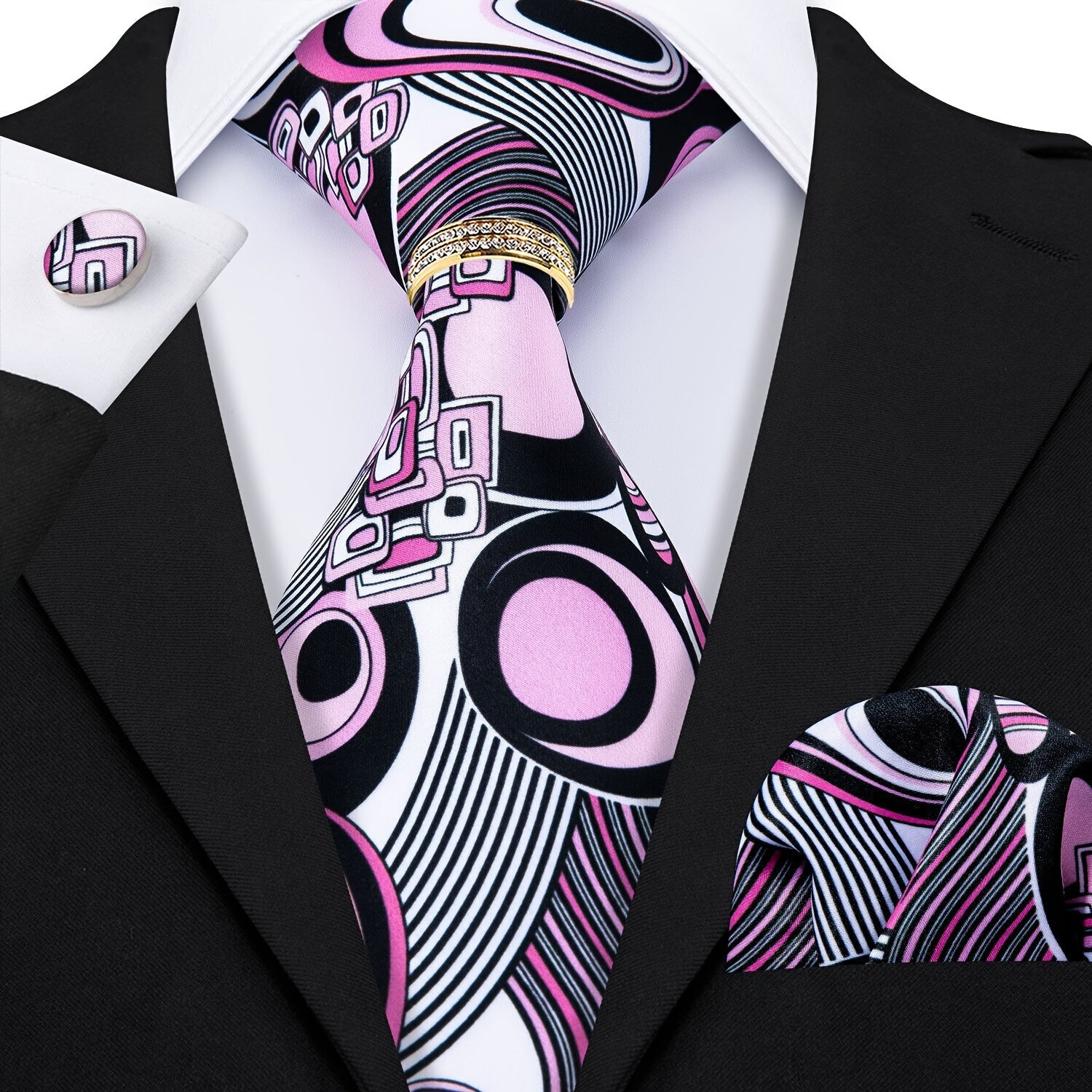 Men's Necktie - 's Set 4pcs Floral Print Tie - Breathable Pocket Square Cufflinks & Tie - product detail view 4