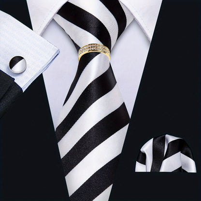 Men's Necktie - 's Set with Pocket Square Cufflinks & Golden Ring | Woven Tie for Wedding - main product view