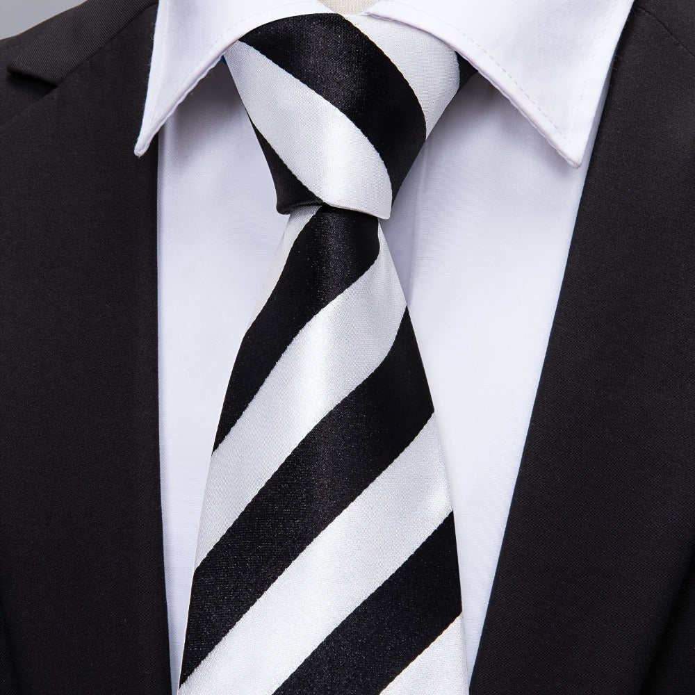 Men's Necktie - 's Set with Pocket Square Cufflinks & Golden Ring | Woven Tie for Wedding - product detail view 3