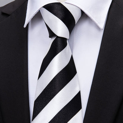 Men's Necktie - 's Set with Pocket Square Cufflinks & Golden Ring | Woven Tie for Wedding - product detail view 3