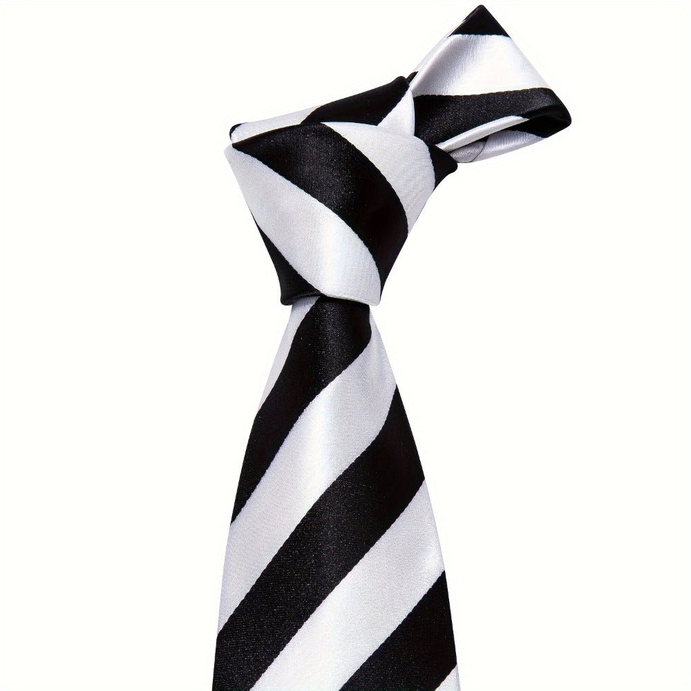 Men's Necktie - 's Set with Pocket Square Cufflinks & Golden Ring | Woven Tie for Wedding - product detail view 5