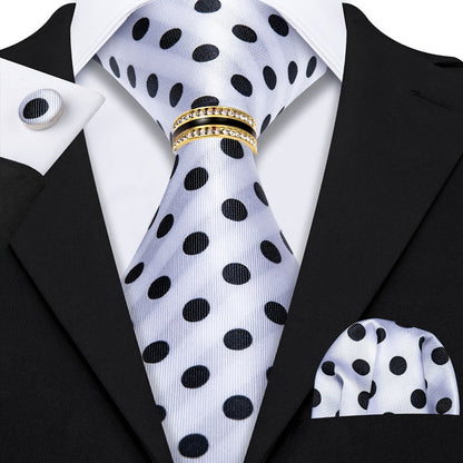 Men's Necktie - 's Set with Pocket Square Cufflinks & Golden Ring | Woven Tie for Wedding - product detail view 6