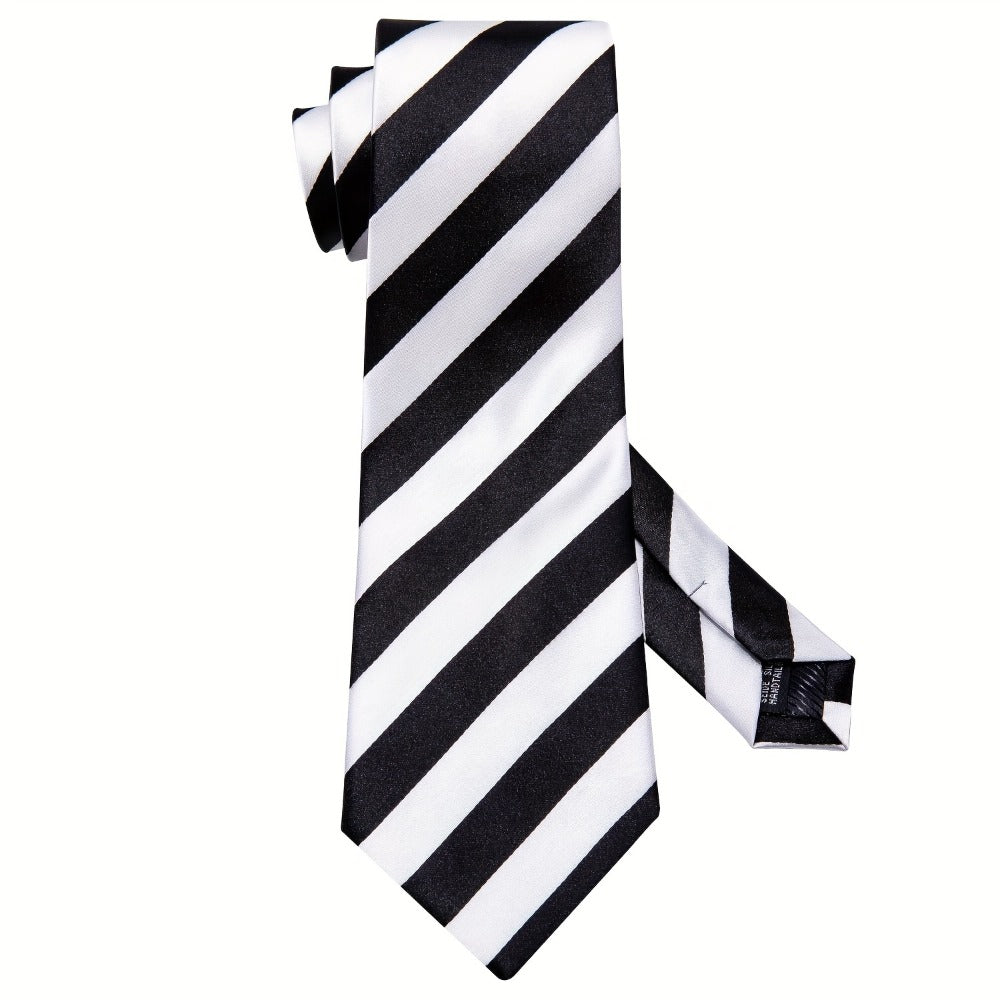 Men's Necktie - 's Set with Pocket Square Cufflinks & Golden Ring | Woven Tie for Wedding - product detail view 9