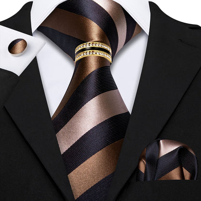 Men's Necktie - 's Set with Pocket Square Cufflinks & Golden Ring | Woven Tie for Wedding - product detail view 14