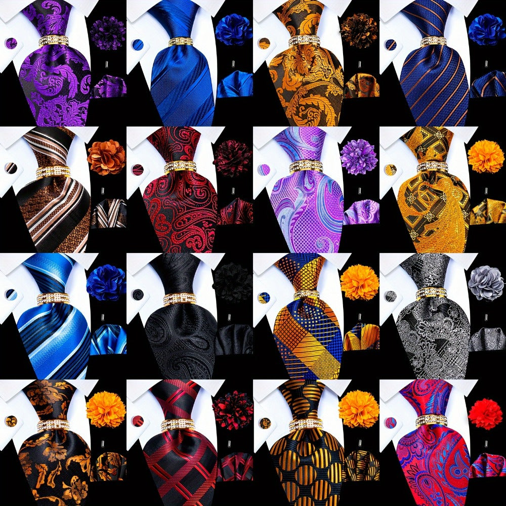 Men's Necktie - 's Wedding Set 5pcs - Matching Tie Pocket Square Cufflinks Tie Ring & - main product view