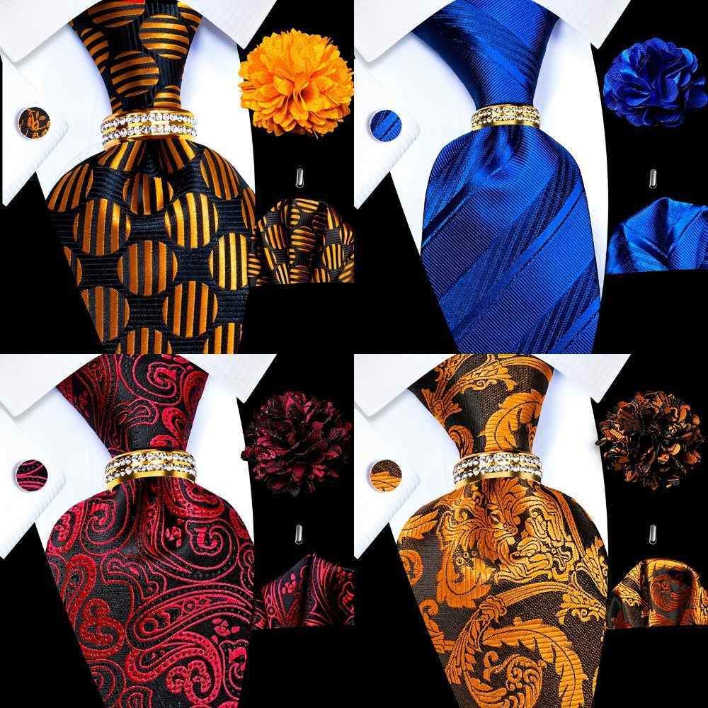 Men's Necktie - 's Wedding Set 5pcs - Matching Tie Pocket Square Cufflinks Tie Ring & - product detail view 4