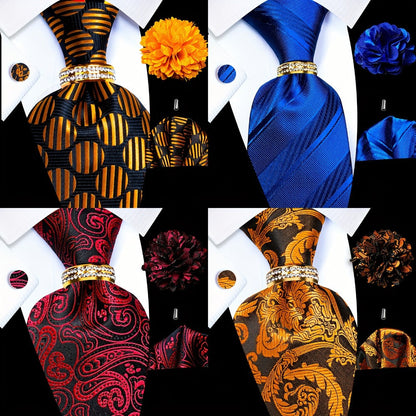 Men's Necktie - 's Wedding Set 5pcs - Matching Tie Pocket Square Cufflinks Tie Ring & - product detail view 4