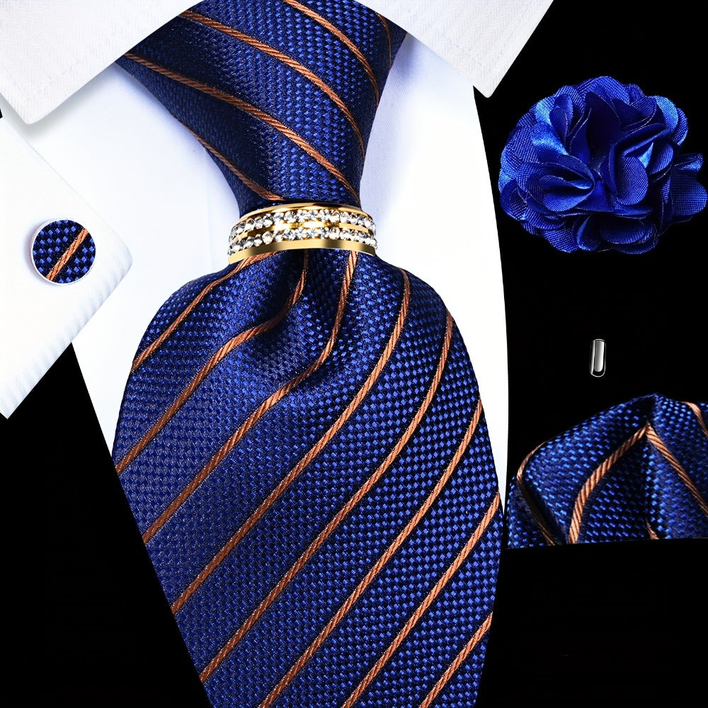 Men's Necktie - 's Wedding Set 5pcs - Matching Tie Pocket Square Cufflinks Tie Ring & - product detail view 5