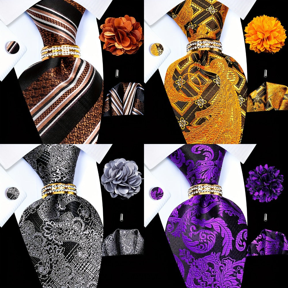 Men's Necktie - 's Wedding Set 5pcs - Matching Tie Pocket Square Cufflinks Tie Ring & - product detail view 6