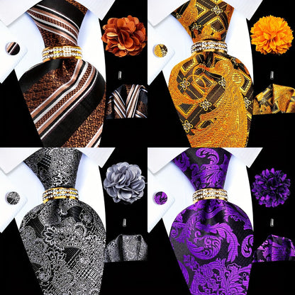 Men's Necktie - 's Wedding Set 5pcs - Matching Tie Pocket Square Cufflinks Tie Ring & - product detail view 6