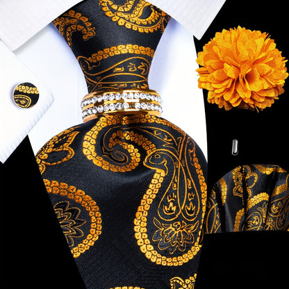 Men's Necktie - 's Wedding Set 5pcs - Matching Tie Pocket Square Cufflinks Tie Ring & - product detail view 11