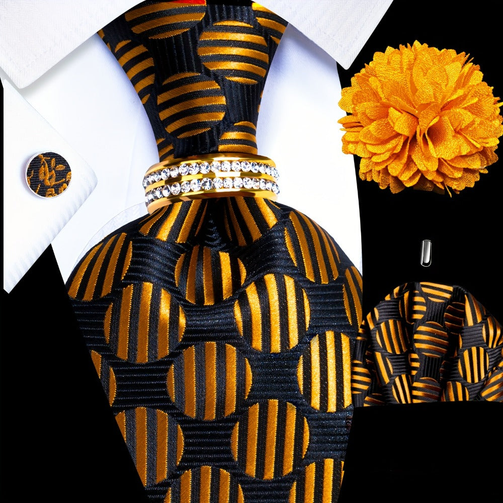 Men's Necktie - 's Wedding Set 5pcs - Matching Tie Pocket Square Cufflinks Tie Ring & - product detail view 13