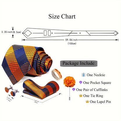 Men's Necktie - 's Wedding Set 5pcs - Matching Tie Pocket Square Cufflinks Tie Ring & - product detail view 14