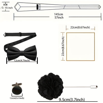 Men's Necktie - Satin Tie Set for 5 Piece Bow Tie Pocket Square Lapel Pin Cuff Links - product detail view 2