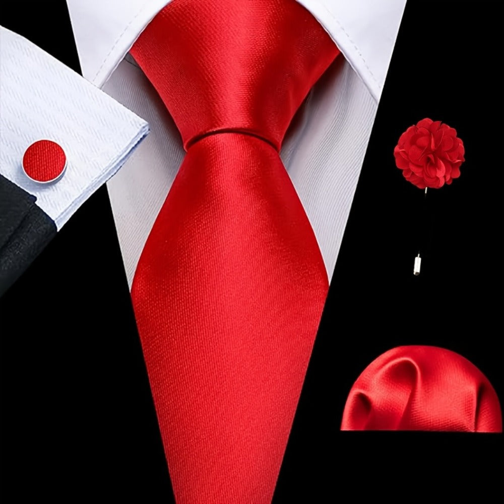 Men's Necktie - Satin Tie Set for 5 Piece Bow Tie Pocket Square Lapel Pin Cuff Links - product detail view 3
