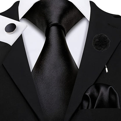 Men's Necktie - Satin Tie Set for 5 Piece Bow Tie Pocket Square Lapel Pin Cuff Links - product detail view 5
