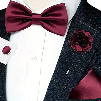 Men's Necktie - Satin Tie Set for 5 Piece Bow Tie Pocket Square Lapel Pin Cuff Links - product detail view 9