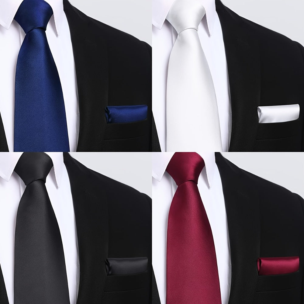 Men's Necktie - Satin Tie Set for 5 Piece Bow Tie Pocket Square Lapel Pin Cuff Links - product detail view 13