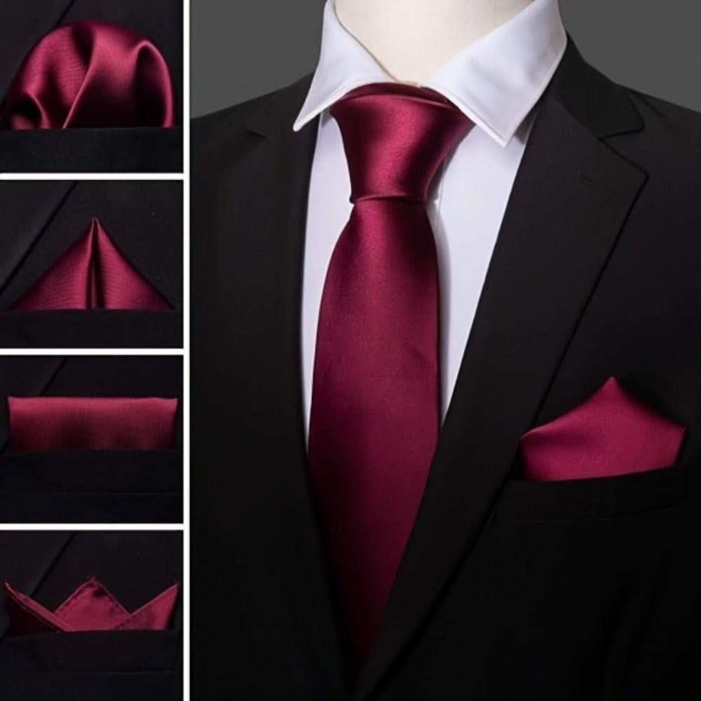 Men's Necktie - Satin Tie Set for 5 Piece Bow Tie Pocket Square Lapel Pin Cuff Links - product detail view 14