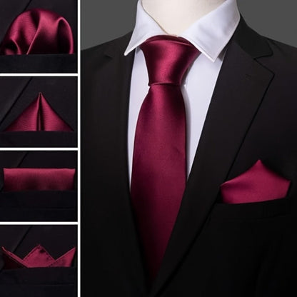 Men's Necktie - Satin Tie Set for 5 Piece Bow Tie Pocket Square Lapel Pin Cuff Links - product detail view 14