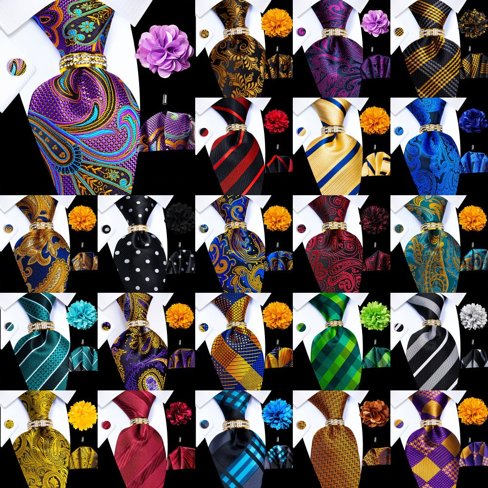 Men's Necktie - Silk Tie Set for 5 Piece 2400 Thread Count Pocket Square Cufflinks Lapel - main product view