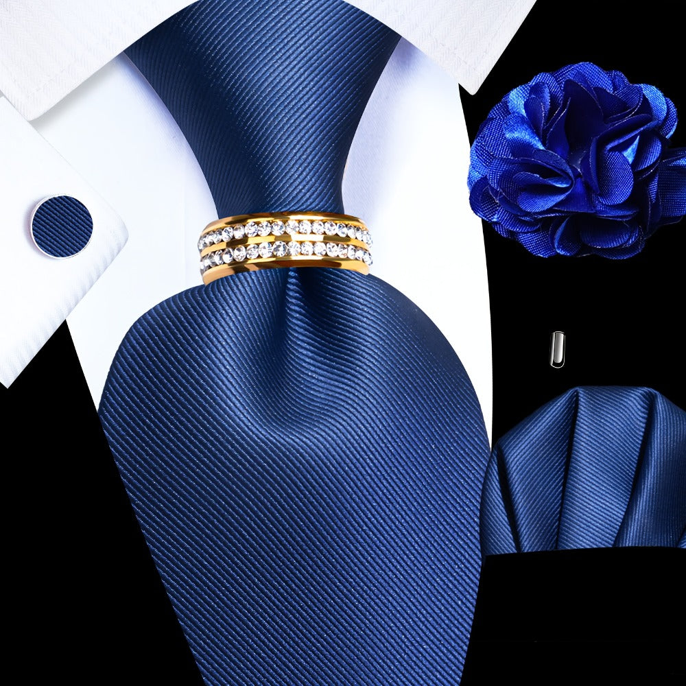 Men's Necktie - Silk Tie Set for 5 Piece 2400 Thread Count Pocket Square Cufflinks Lapel - product detail view 5