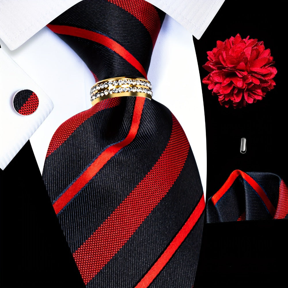 Men's Necktie - Silk Tie Set for 5 Piece 2400 Thread Count Pocket Square Cufflinks Lapel - product detail view 6