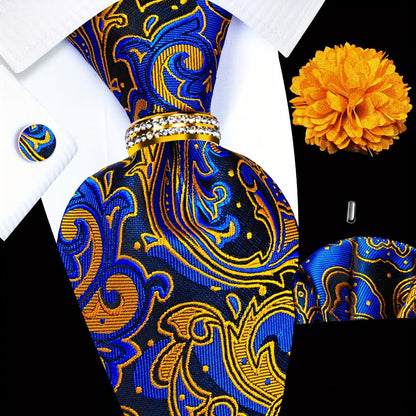 Men's Necktie - Silk Tie Set for 5 Piece 2400 Thread Count Pocket Square Cufflinks Lapel - product detail view 8