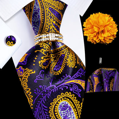 Men's Necktie - Silk Tie Set for 5 Piece 2400 Thread Count Pocket Square Cufflinks Lapel - product detail view 12
