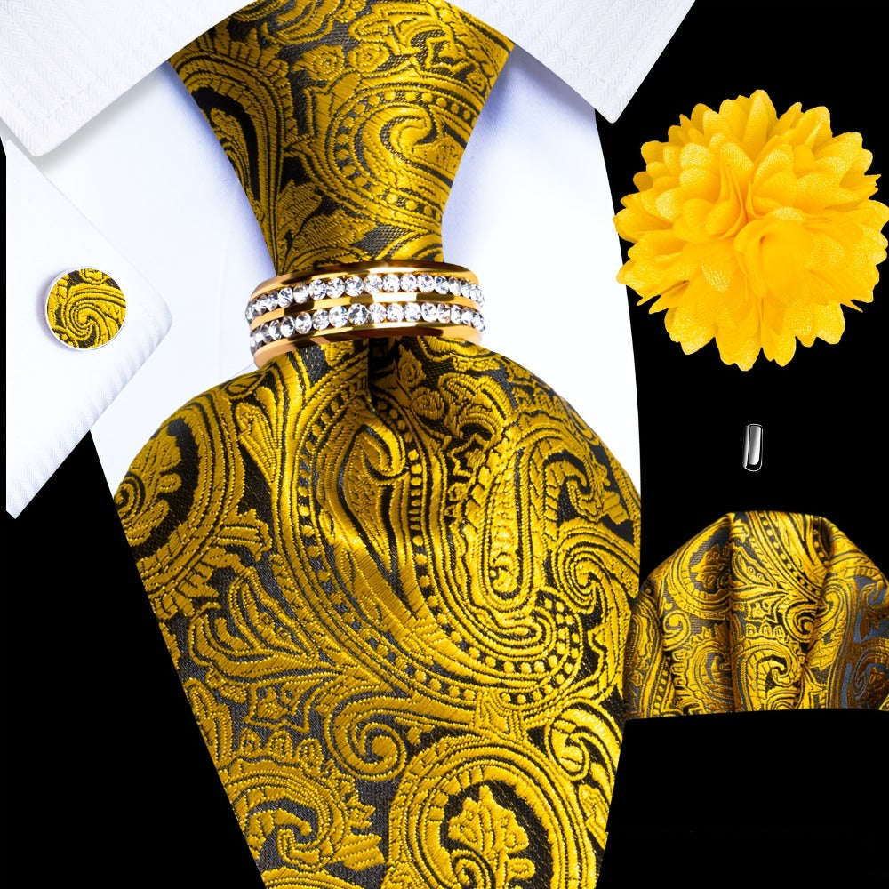 Men's Necktie - Silk Tie Set for 5 Piece 2400 Thread Count Pocket Square Cufflinks Lapel - product detail view 13