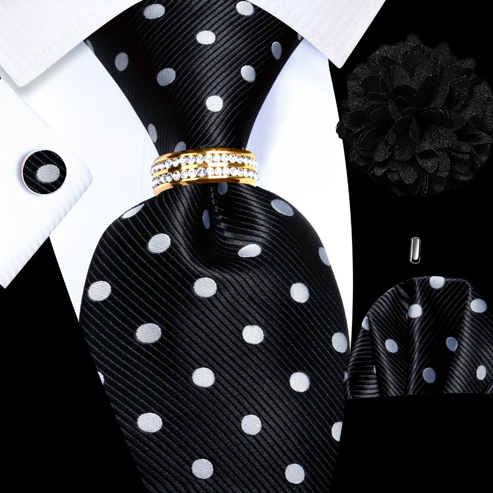 Men's Necktie - Silk Tie Set for 5 Piece 2400 Thread Count Pocket Square Cufflinks Lapel - product detail view 15