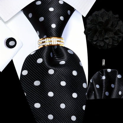 Men's Necktie - Silk Tie Set for 5 Piece 2400 Thread Count Pocket Square Cufflinks Lapel - product detail view 15