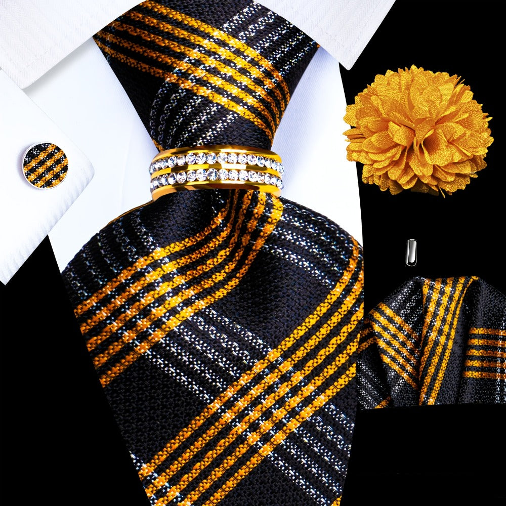 Men's Necktie - Silk Tie Set for 5 Piece 2400 Thread Count Pocket Square Cufflinks Lapel - product detail view 16