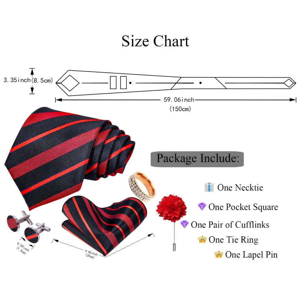 Men's Necktie - Silk Tie Set for 5 Piece 2400 Thread Count Pocket Square Cufflinks Lapel - product detail view 17