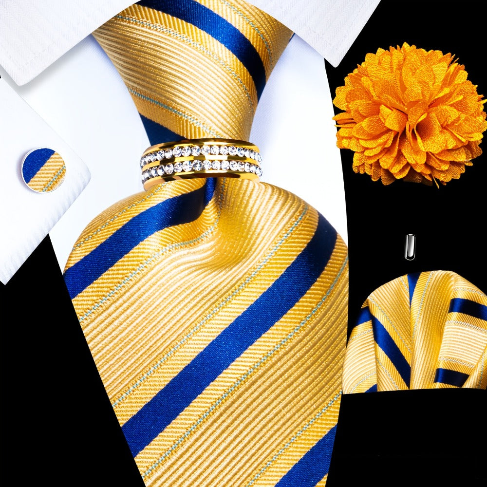 Men's Necktie - Silk Tie Set for 5 Piece 2400 Thread Count Pocket Square Cufflinks Lapel - product detail view 19