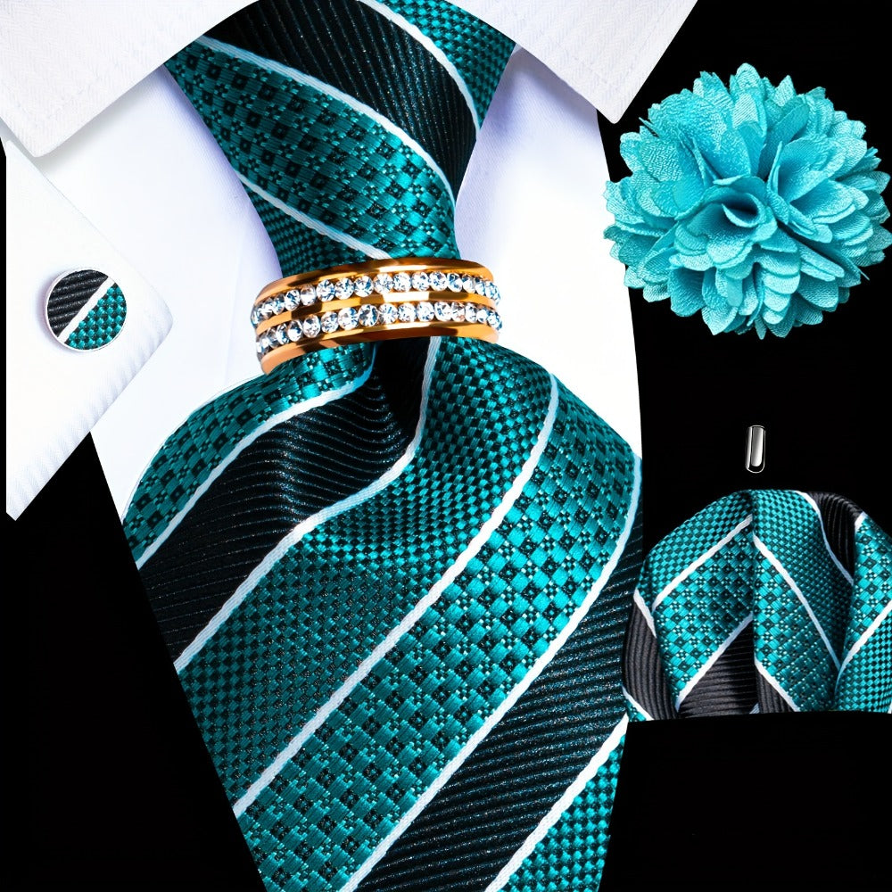 Men's Necktie - Silk Tie Set for 5 Piece 2400 Thread Count Pocket Square Cufflinks Lapel - product detail view 20