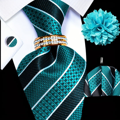 Men's Necktie - Silk Tie Set for 5 Piece 2400 Thread Count Pocket Square Cufflinks Lapel - product detail view 20
