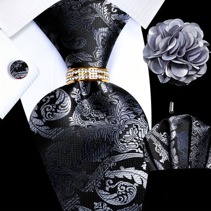 Men's Necktie - Silk Tie Set for 5 Piece 2400 Thread Count Pocket Square Cufflinks Lapel - product detail view 21
