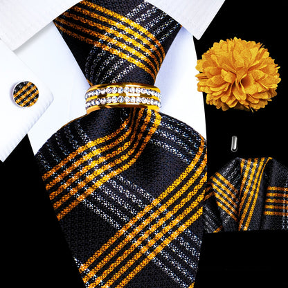 Men's Necktie - Silk Tie Set for 5 Piece 2400 Thread Count Pocket Square Cufflinks Lapel - product detail view 27