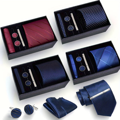 Men's Necktie - Tie Gift Box Set for 5 Piece Pocket Square Cufflinks Tie Clip | Elegant - main product view