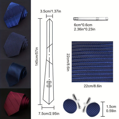 Men's Necktie - Tie Gift Box Set for 5 Piece Pocket Square Cufflinks Tie Clip | Elegant - product detail view 2