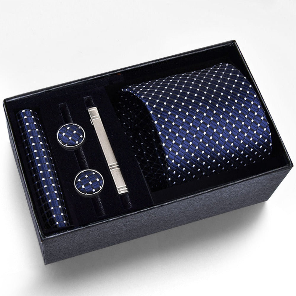 Men's Necktie - Tie Gift Box Set for 5 Piece Pocket Square Cufflinks Tie Clip | Elegant - product detail view 5