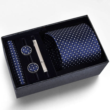 Men's Necktie - Tie Gift Box Set for 5 Piece Pocket Square Cufflinks Tie Clip | Elegant - product detail view 5