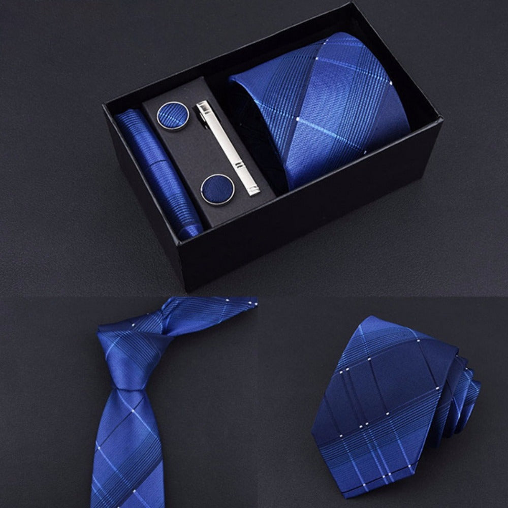 Men's Necktie - Tie Gift Box Set for 5 Piece Pocket Square Cufflinks Tie Clip | Elegant - product detail view 11