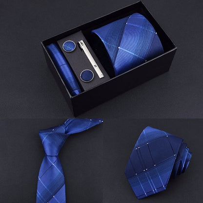 Men's Necktie - Tie Gift Box Set for 5 Piece Pocket Square Cufflinks Tie Clip | Elegant - product detail view 11