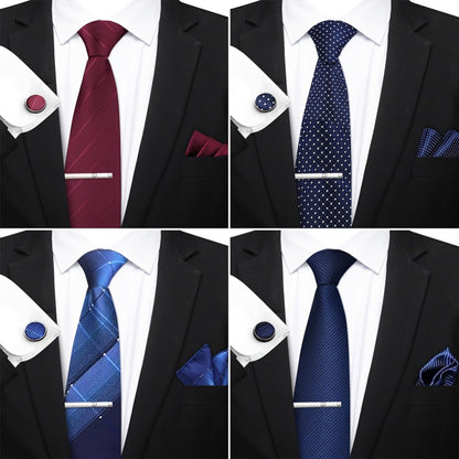 Men's Necktie - Tie Gift Box Set for 5 Piece Pocket Square Cufflinks Tie Clip | Elegant - product detail view 12