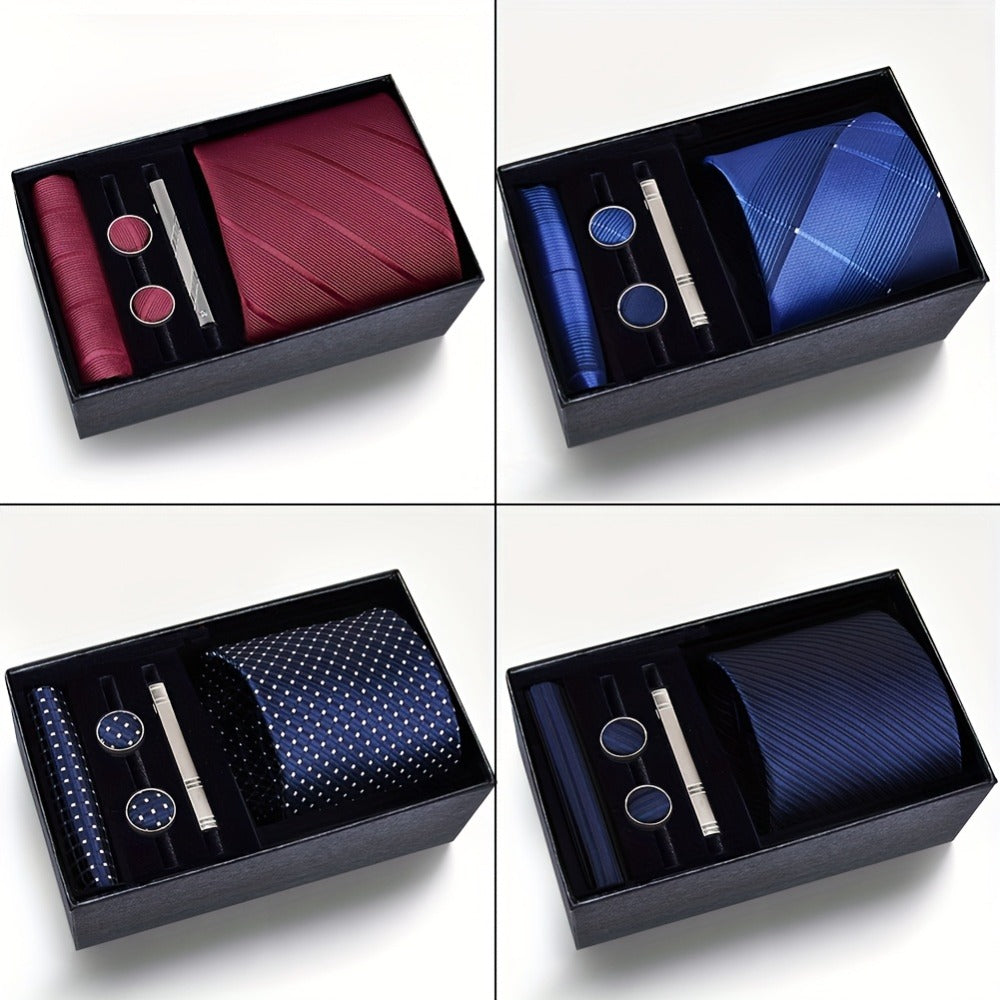 Men's Necktie - Tie Gift Box Set for 5 Piece Pocket Square Cufflinks Tie Clip | Elegant - product detail view 13