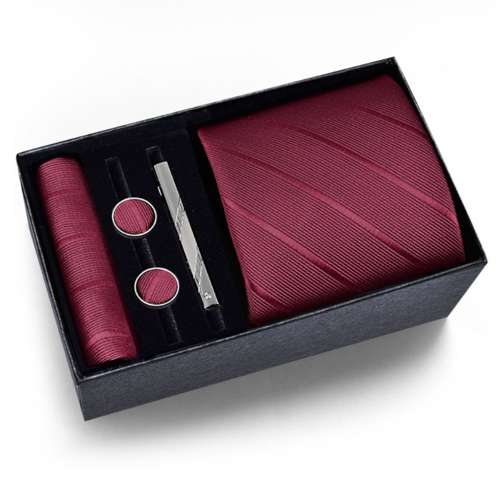 Men's Necktie - Tie Gift Box Set for 5 Piece Pocket Square Cufflinks Tie Clip | Elegant - product detail view 17
